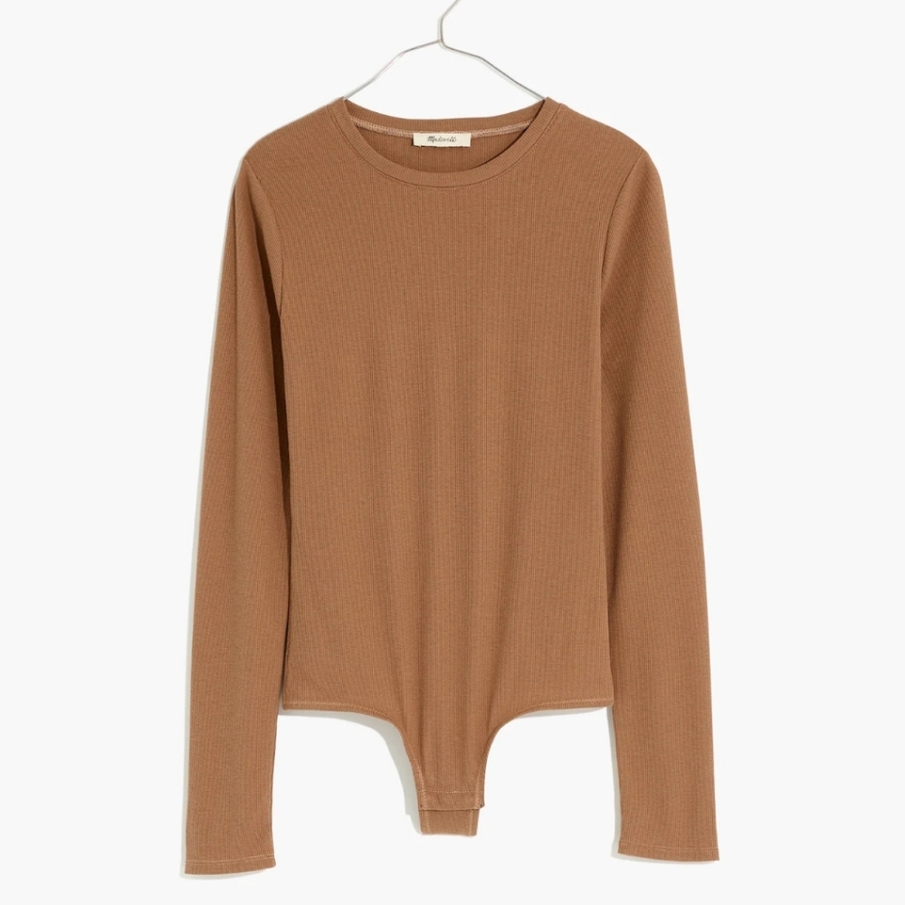 NEW Madewell Ribbed Crewneck Full-Coverage Bodysuit Weathered Walnut XL